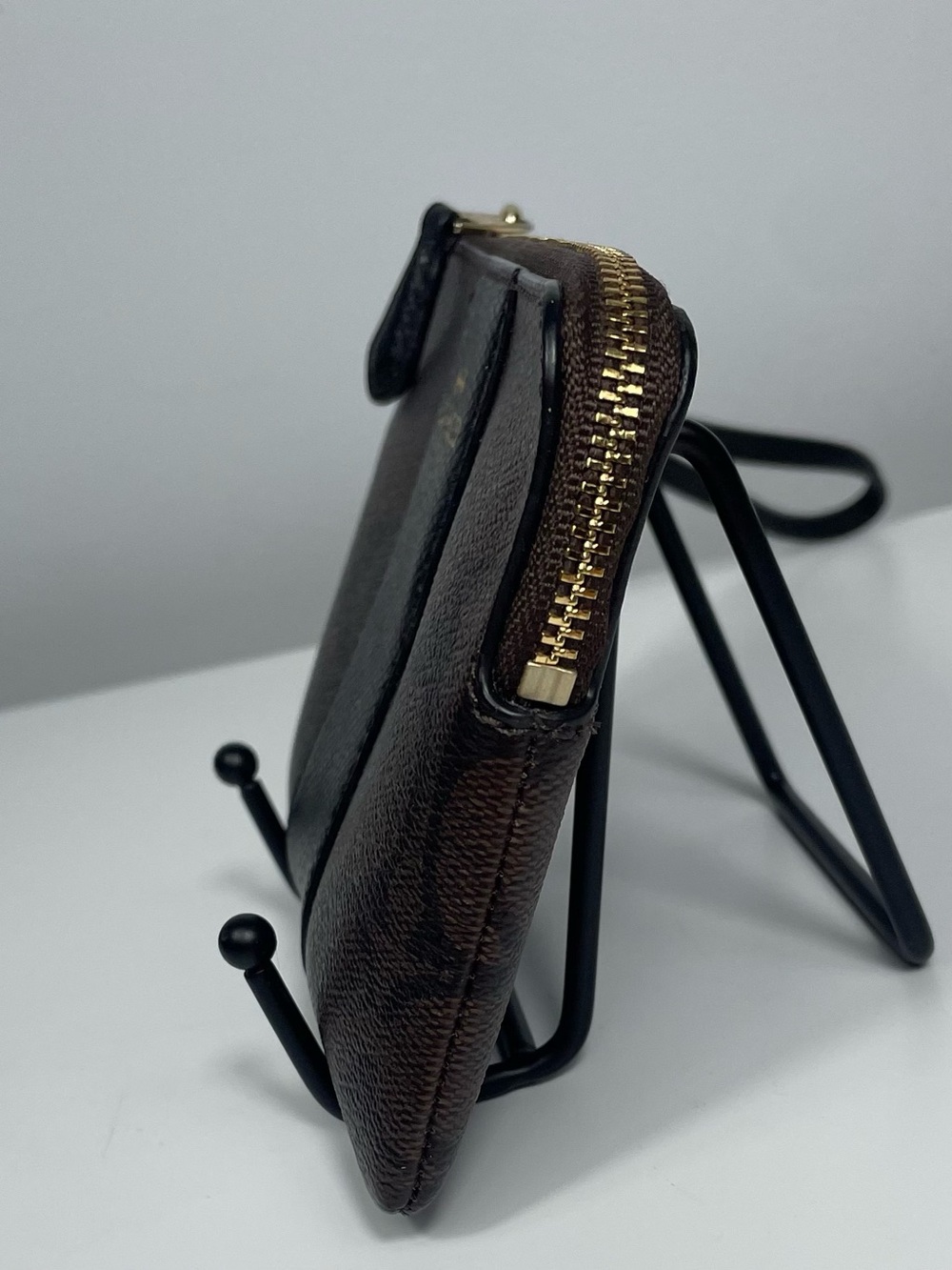 Coach Corner Zip Wristlet Signature PVC Leather Brown Black - Picture 5 of 9